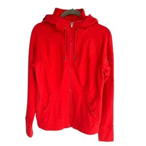 Athleta Large zip up sweatshirt/jacket w/ hood, thumb holes, pocket on left arm.